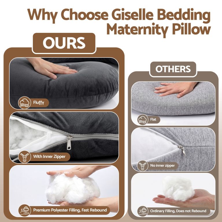 giselle bedding pregnancy pillow g shaped full body pillow for back and belly support maternity pillow with removable cover, dark grey 135x70 cm