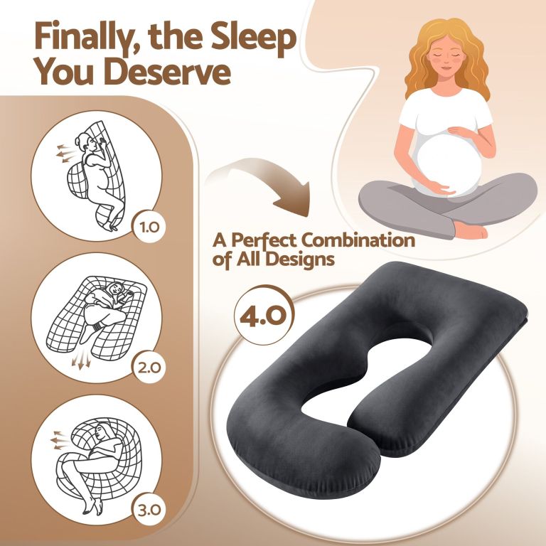 giselle bedding pregnancy pillow g shaped full body pillow for back and belly support maternity pillow with removable cover, dark grey 135x70 cm