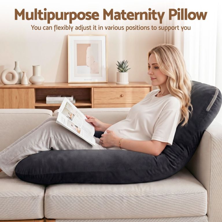 giselle bedding pregnancy pillow g shaped full body pillow for back and belly support maternity pillow with removable cover, dark grey 135x70 cm