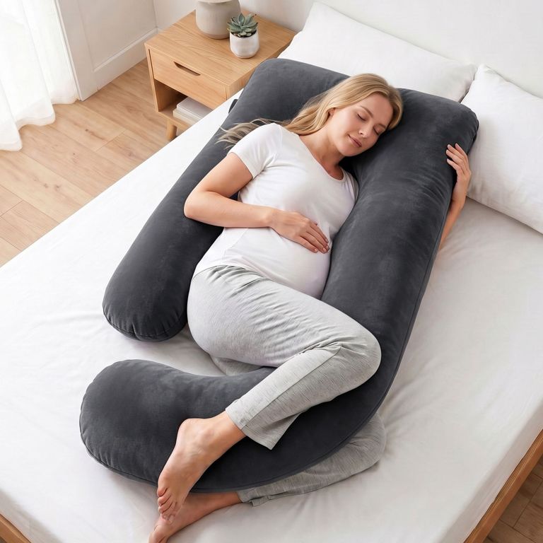 giselle bedding pregnancy pillow g shaped full body pillow for back and belly support maternity pillow with removable cover, dark grey 135x70 cm