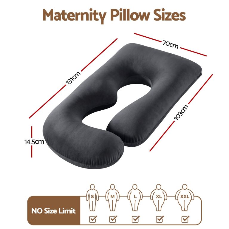 giselle bedding pregnancy pillow g shaped full body pillow for back and belly support maternity pillow with removable cover, dark grey 135x70 cm