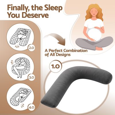 giselle bedding pregnancy pillow for side sleeping l shaped maternity body pillow for women 100% cotton jersey cover for head neck belly support, 63x115 cm grey