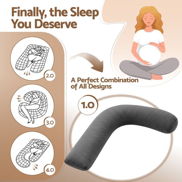 giselle bedding pregnancy pillow for side sleeping l shaped maternity body pillow for women 100% cotton jersey cover for head neck belly support, 63x115 cm grey