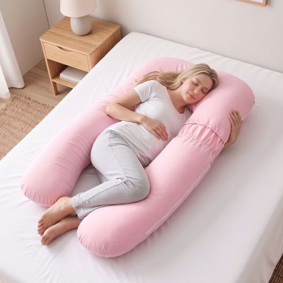 giselle bedding pregnancy pillow u shaped full body pillow with 100% cotton jersey cover maternity pillow for sleeping reading, pink, 73x133cm giselle bedding pregnancy pillow u shaped full body pillow with 100% cotton jersey cover maternity pillow for sleeping reading, pink, 73x133cm