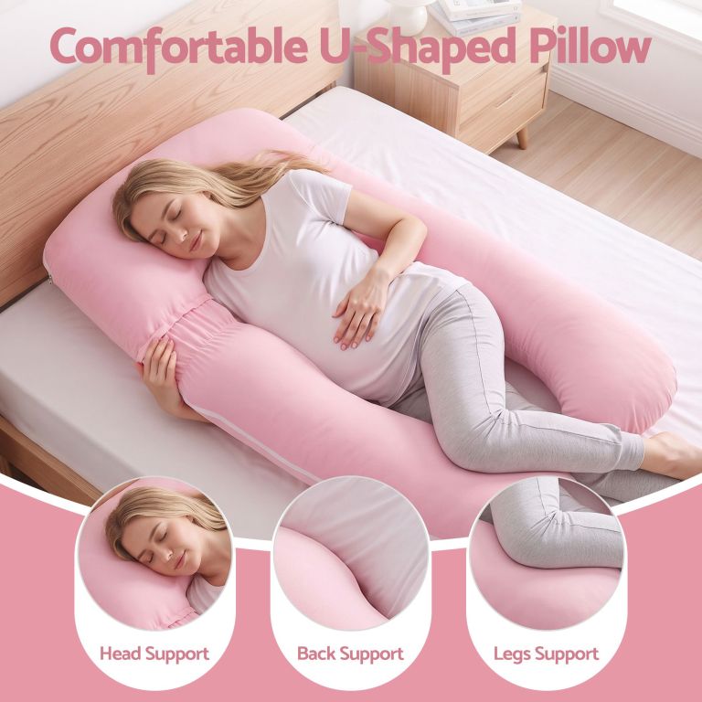 giselle bedding pregnancy pillow u shaped full body pillow with 100% cotton jersey cover maternity pillow for sleeping reading, pink, 73x133cm giselle bedding pregnancy pillow u shaped full body pillow with 100% cotton jersey cover maternity pillow for sleeping reading, pink, 73x133cm