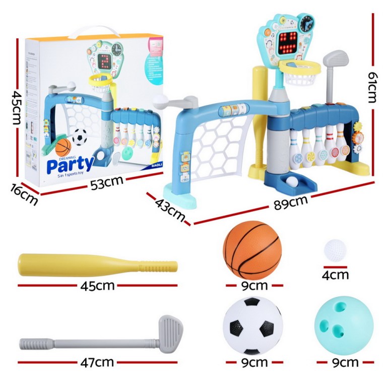 keezi kids basketball hoop stand bowling baseball golf game sports toys set blue