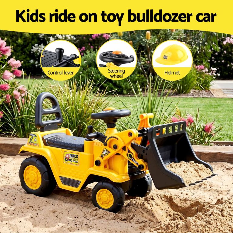 keezi kids ride on toy car bulldozer and digger with helmet outdoor sandpit toys yellow keezi kids ride on toy car bulldozer and digger with helmet outdoor sandpit toys yellow