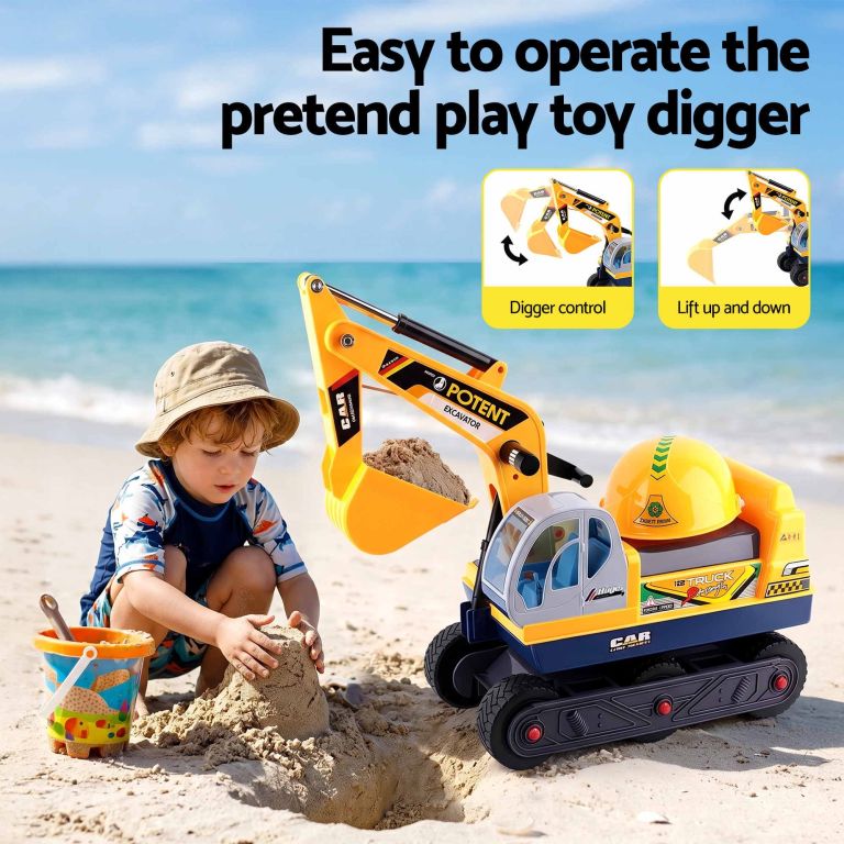 keezi kids ride on toy car bulldozer and digger with helmet outdoor sandpit toys yellow keezi kids ride on toy car bulldozer and digger with helmet outdoor sandpit toys yellow