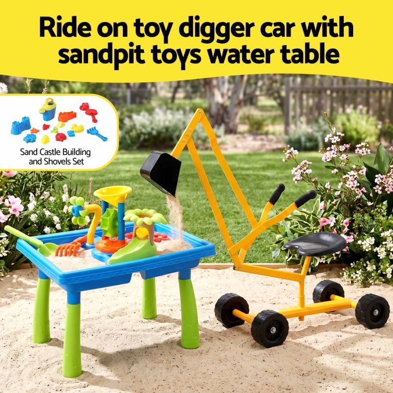 keezi ride on digger with sand and water table sandpit toys set