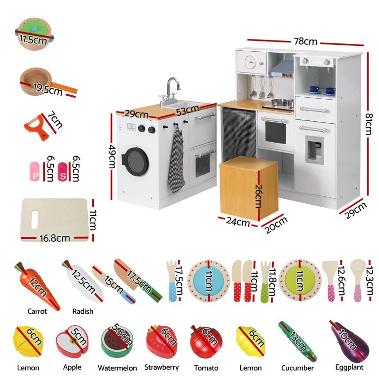 keezi kids wooden kitchen playset 2 piece pretend toy kitchen 29pc food set