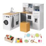 keezi kids wooden kitchen playset 2 piece pretend toy kitchen 29pc food set