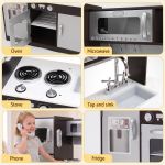 keezi kids play kitchen pretend toy kitchen with wooden play food set