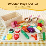 keezi kids play kitchen pretend toy kitchen with wooden play food set