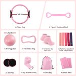 everfit pilates ring set for women, 15pcs home workout pilates equipment with ring, ball, yoga socks, d ring etc. pilates starter kit for strength, toning and flexibility pink