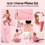 everfit pilates ring set for women, 15pcs home workout pilates equipment with ring, ball, yoga socks, d ring etc. pilates starter kit for strength, toning and flexibility pink