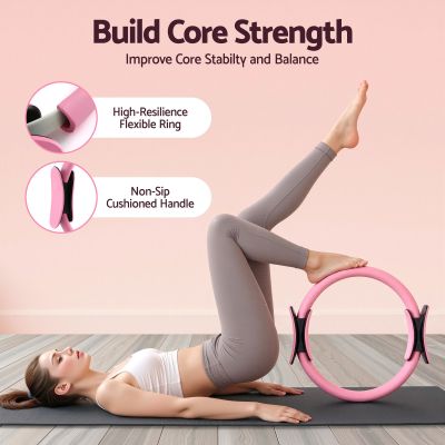 everfit pilates ring set for women, 15pcs home workout pilates equipment with ring, ball, yoga socks, d ring etc. pilates starter kit for strength, toning and flexibility pink