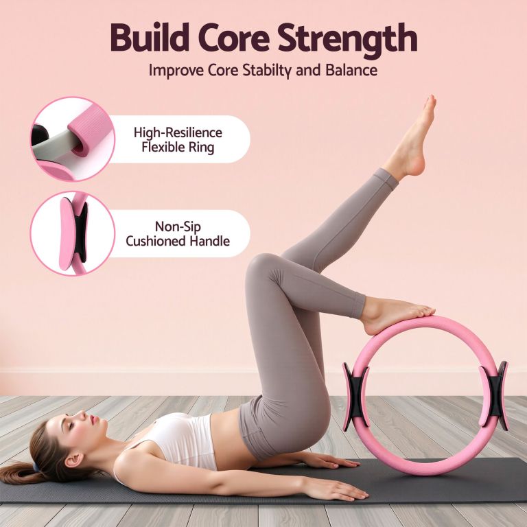 everfit pilates ring set for women, 15pcs home workout pilates equipment with ring, ball, yoga socks, d ring etc. pilates starter kit for strength, toning and flexibility pink
