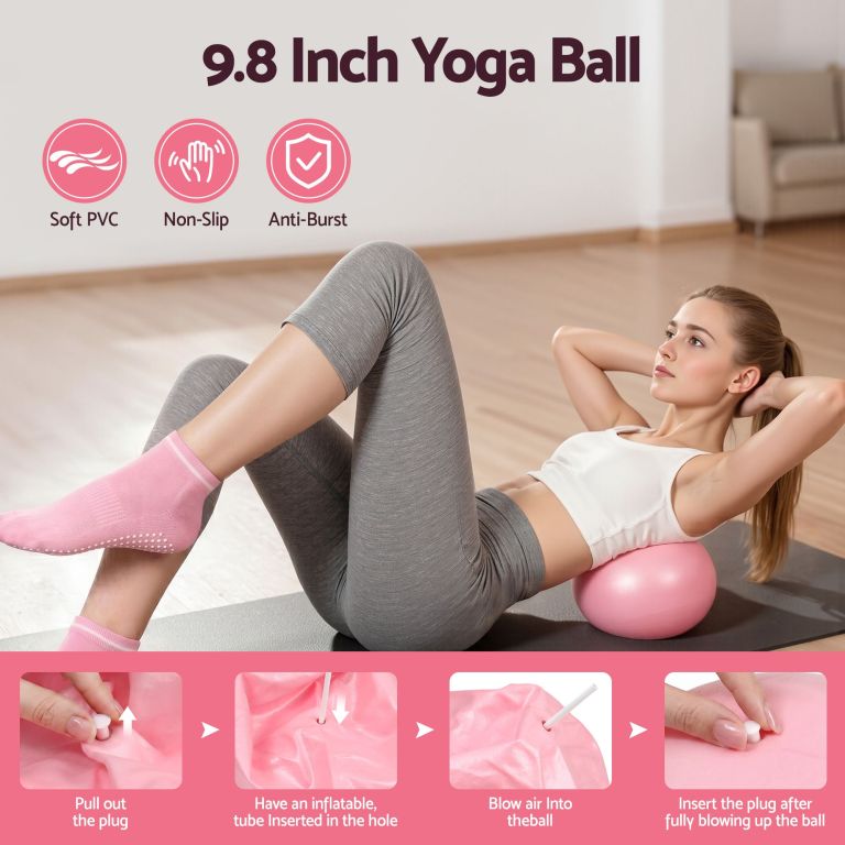 everfit pilates ring set for women, 15pcs home workout pilates equipment with ring, ball, yoga socks, d ring etc. pilates starter kit for strength, toning and flexibility pink