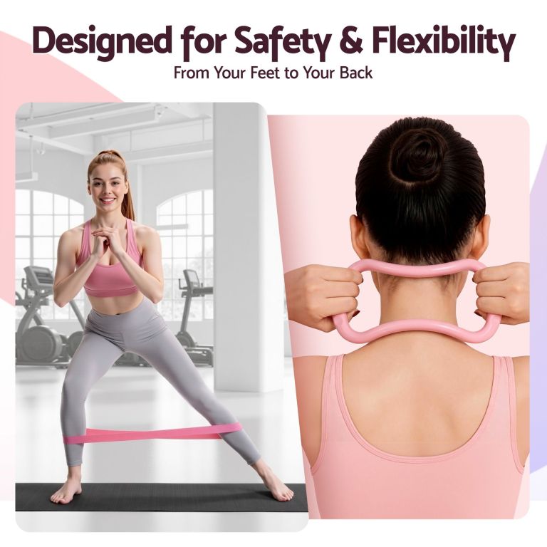 everfit pilates ring set for women, 15pcs home workout pilates equipment with ring, ball, yoga socks, d ring etc. pilates starter kit for strength, toning and flexibility pink