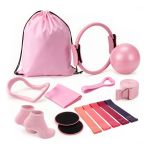 everfit pilates ring set for women, 15pcs home workout pilates equipment with ring, ball, yoga socks, d ring etc. pilates starter kit for strength, toning and flexibility pink