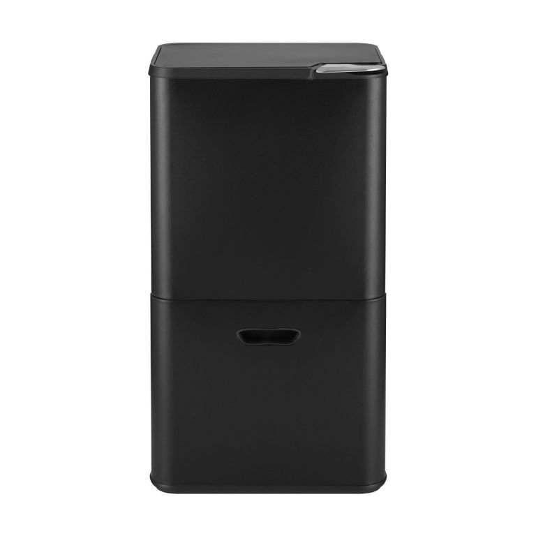 cefito 63l rubbish bin 3 compartment carbon steel split door trash can black
