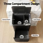 cefito 63l rubbish bin 3 compartment carbon steel split door trash can black