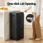 cefito 63l rubbish bin 3 compartment carbon steel split door trash can black