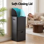 cefito 63l rubbish bin 3 compartment carbon steel split door trash can black