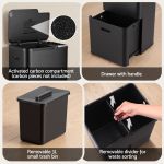 cefito 63l rubbish bin 3 compartment carbon steel split door trash can black