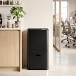 cefito 63l rubbish bin 3 compartment carbon steel split door trash can black