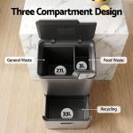 cefito 63l rubbish bin 3 compartment stainless steel split door trash can silver cefito 63l rubbish bin 3 compartment stainless steel split door trash can silver