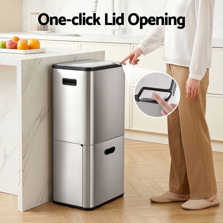 cefito 63l rubbish bin 3 compartment stainless steel split door trash can silver cefito 63l rubbish bin 3 compartment stainless steel split door trash can silver