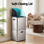 cefito 63l rubbish bin 3 compartment stainless steel split door trash can silver cefito 63l rubbish bin 3 compartment stainless steel split door trash can silver
