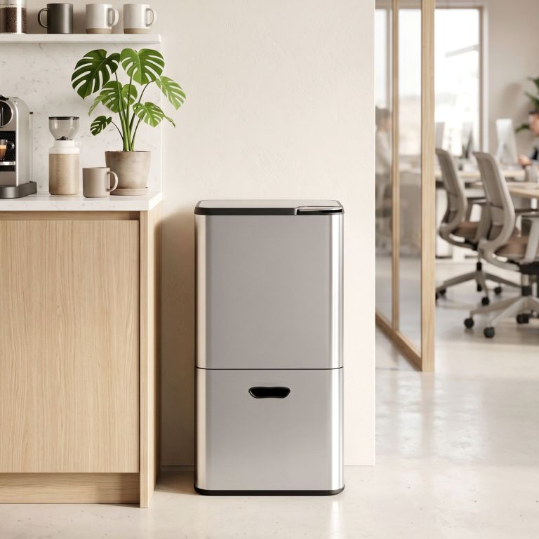 cefito 63l rubbish bin 3 compartment stainless steel split door trash can silver cefito 63l rubbish bin 3 compartment stainless steel split door trash can silver