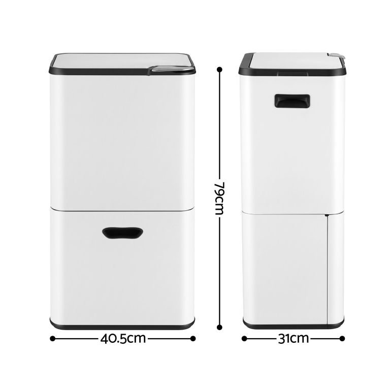 cefito 63l rubbish bin 3 compartment carbon steel split door trash can white cefito 63l rubbish bin 3 compartment carbon steel split door trash can white