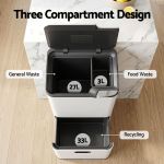 cefito 63l rubbish bin 3 compartment carbon steel split door trash can white cefito 63l rubbish bin 3 compartment carbon steel split door trash can white
