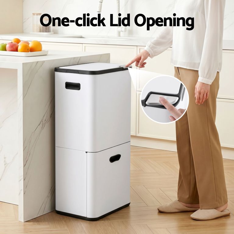 cefito 63l rubbish bin 3 compartment carbon steel split door trash can white cefito 63l rubbish bin 3 compartment carbon steel split door trash can white