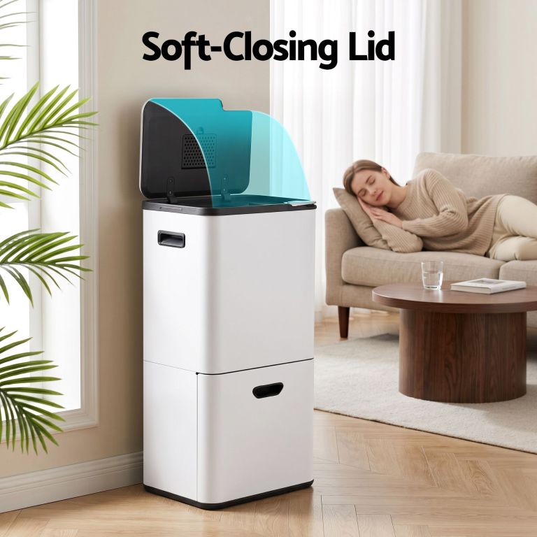 cefito 63l rubbish bin 3 compartment carbon steel split door trash can white cefito 63l rubbish bin 3 compartment carbon steel split door trash can white