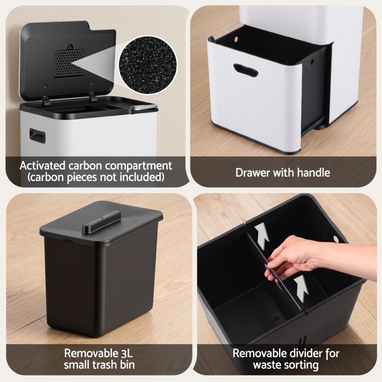 cefito 63l rubbish bin 3 compartment carbon steel split door trash can white cefito 63l rubbish bin 3 compartment carbon steel split door trash can white