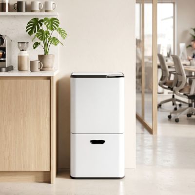 cefito 63l rubbish bin 3 compartment carbon steel split door trash can white cefito 63l rubbish bin 3 compartment carbon steel split door trash can white