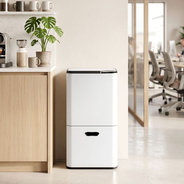 cefito 63l rubbish bin 3 compartment carbon steel split door trash can white cefito 63l rubbish bin 3 compartment carbon steel split door trash can white