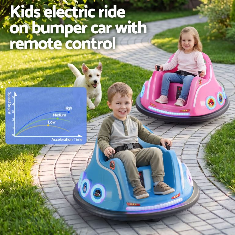 kids ride on car bumper electric toys cars with remote control stickers light blue pink