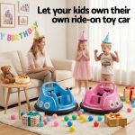 kids ride on car bumper electric toys cars with remote control stickers light blue pink