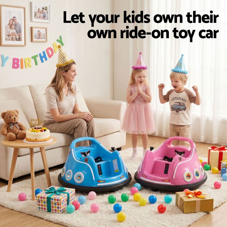 kids ride on car bumper electric toys cars with remote control stickers light blue pink