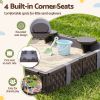 keezi kids sandpit sandbox with cover 4 seats outdoor sand box brown