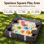 keezi kids sandpit sandbox with cover 4 seats outdoor sand box brown