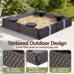 keezi kids sandpit sandbox with cover 4 seats outdoor sand box brown