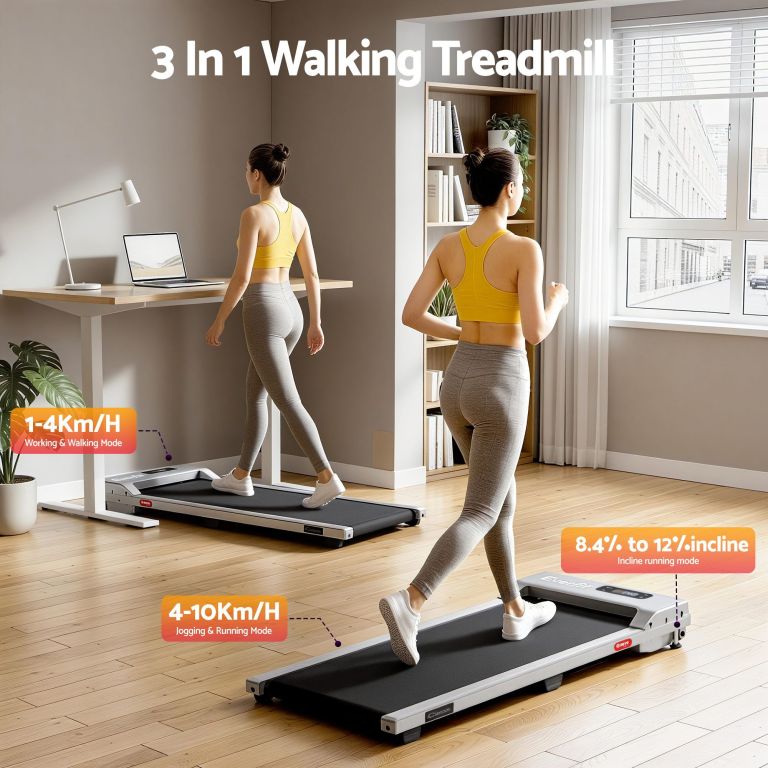 everfit 3 in 1 walking pad treadmill 12% incline under desk treadmills for home gym with 38cm wide belt silver everfit 3 in 1 walking pad treadmill 12% incline under desk treadmills for home gym with 38cm wide belt silver