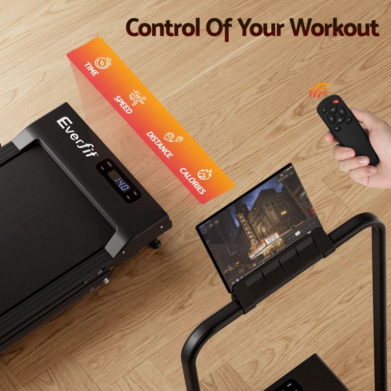 everfit 3 in 1 walking pad treadmill 12% incline foldable under desk treadmills for home gym with 38cm wide belt black