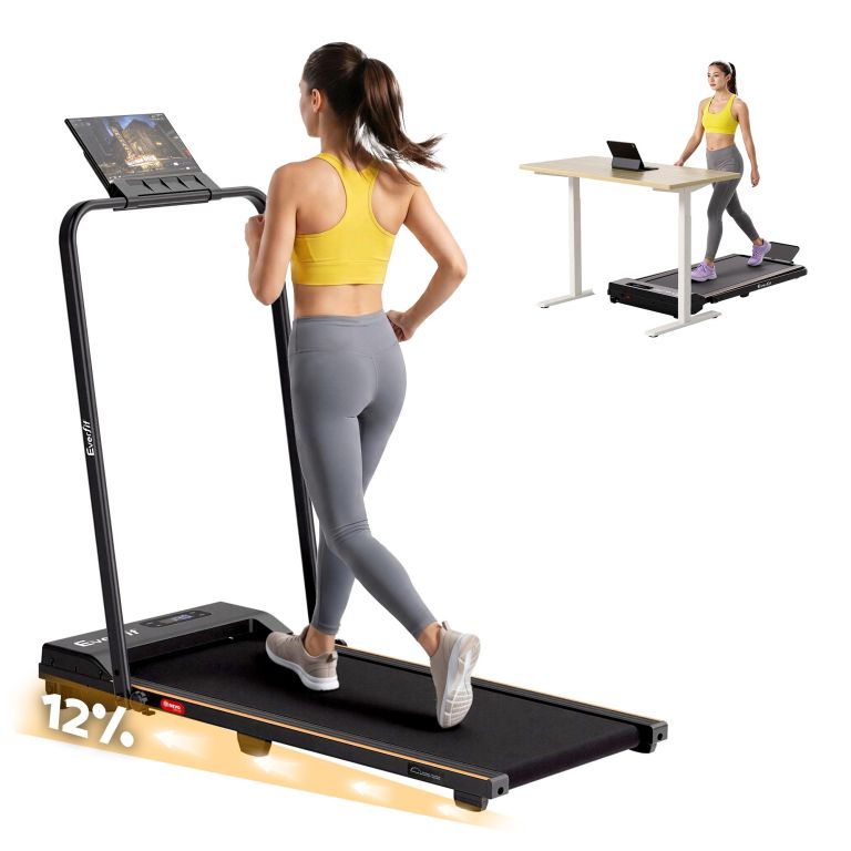 everfit 3 in 1 walking pad treadmill 12% incline foldable under desk treadmills for home gym with 38cm wide belt black